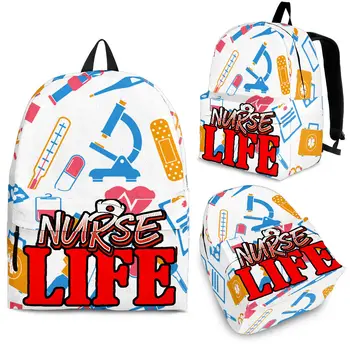 YIKELUO Nurse Life 3D Рюкзак, сумка для ноутбука для подростков с принтом медицинского оборудования, белая сумка для учебников для студентов с принтом первой помощи на молнии