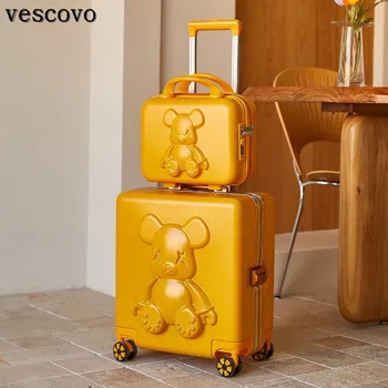 18-дюймовый дорожный чемодан Vescovo, комплект для багажа на тележке из ABS + PC, женская косметичка с ручной кладью на колесиках