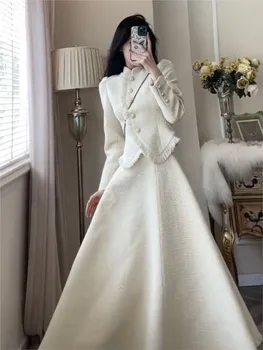 Модный белый комплект из двух предметов 2023, Осенние Элегантные топы с кисточками на пуговицах, Комплекты с длинной юбкой, дизайнерские винтажные женские наряды, костюмы
