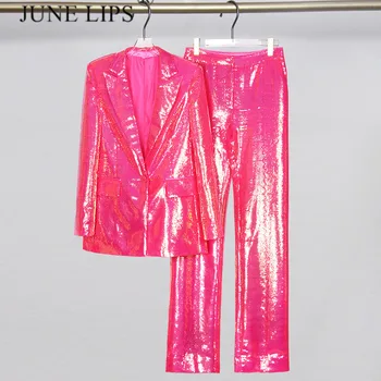 JUNE LIPS Высококачественный новейший дизайнерский костюм 2023 года, Женский костюм с блестками, комплект брюк Оптом