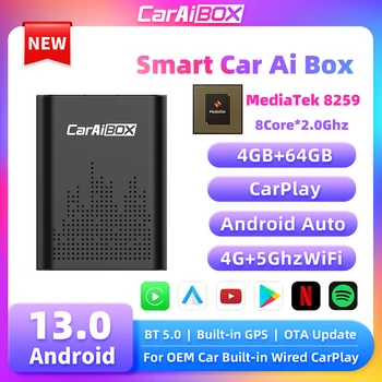 CarAiBOX CarPlay Ai Box Android 13.0 MediaTek 8259 с 8-ядерным ПРОЦЕССОРОМ 2,0 ГГц Беспроводной CarPlay Android auto Для автомобилей с проводным CarPlay