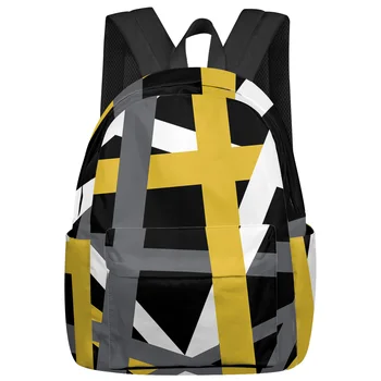 Желто-серые геометрические линии Абстрактный рюкзак для подростков, школьные сумки для студентов, ноутбук, изготовленный на заказ рюкзак для мужчин, Женская дорожная сумка