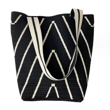 Дизайнерская Волнистая Вязаная сумка через плечо Женская сумка Для покупок большой емкости Модная сумка-ведро