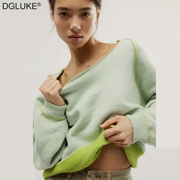 Реверсивные свитера для женщин 2023, Модная теплая вязаная толстовка с круглым вырезом и длинным рукавом, свитер оверсайз, джемпер