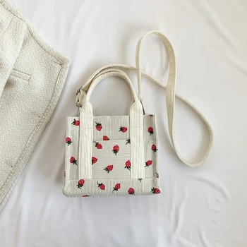 Дизайнерские вельветовые женские сумки через плечо, модная женская сумка-тоут Kawaii Strawberry, маленькие сумки, повседневная сумка через плечо