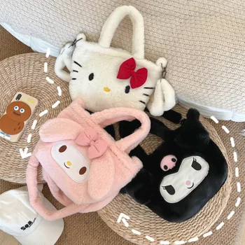 Детская сумка Sanrio Hello Kitty, женская милая сумочка для маленькой девочки, мультяшная мягкая детская сумочка для рук, плюшевая сумка для хранения