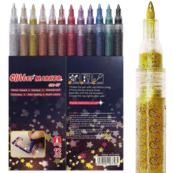 12 Цветных маркеров с блестками, акриловые фломастеры с блестками, ручки-маркеры Ultra Fine Point 0,7 мм, ручки для рисования наскальными рисунками, поделки своими руками