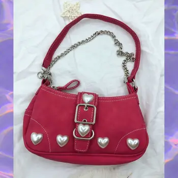 Винтажные жемчужные женские сумки подмышками, модная женская розовая сумка через плечо, дизайн женской пряжки, Маленькая сумка-мессенджер, кошелек, сумки