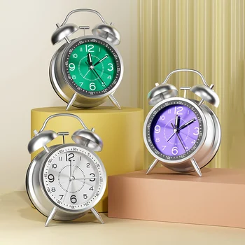 Настольные часы в металлической оболочке с ночником, простые, Студенческие, для утреннего пробуждения, Прикроватные, с бесшумной иглой