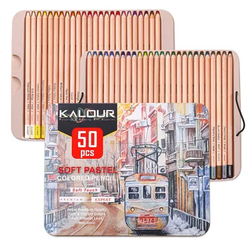 Набор цветных карандашей KALOUR 50шт Профессиональная живопись мягким пастельным карандашом для детей, студентов, художников, канцелярские принадлежности