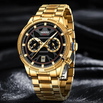 Мужские часы NIBOSI От ведущего люксового бренда, деловые кварцевые часы с золотой датой, хронограф, повседневные спортивные наручные часы для мужчин Relogios Masculino