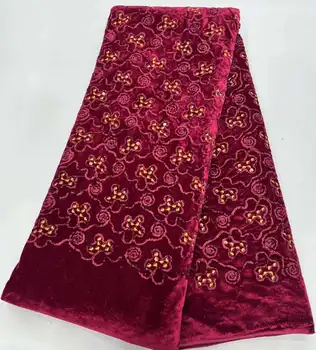 Новейшая африканская кружевная ткань 2023, высококачественное бархатное кружево, Красное золото, линия пайеток, Нигерийские кружевные ткани для свадебного платья YYZ982
