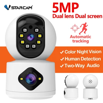 Vstarcam 5-мегапиксельная AI-камера PTZ Wifi с двойным объективом, автоматическое отслеживание видеонаблюдения, полноцветная беспроводная камера ночного видения в помещении