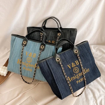 Джинсовые сумки Женская сумка через плечо Роскошная дизайнерская сумка Портативные холщовые сумки-тоут на молнии Сумки большой емкости