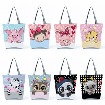 Сумки с принтом кролика и свиньи Kawaii, милые мультяшные животные, повседневные сумки для покупок, женские сумки через плечо, дорожные пляжные женские сумки