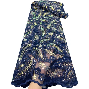 Новейшая Нигерийская кружевная ткань с вышивкой пайетками и бисером 2023 года, высококачественная кружевная ткань из 5 ярдов Африканского Французского тюля для платья P324
