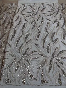 Африканская кружевная ткань 2023 Высококачественная Французская сетчатая кружевная ткань Нигерийский тюль Кружевная ткань с блестками для вечернего платья