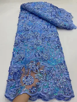 Африканская кружевная ткань 2022, Высококачественная Белая Французская сетка с блестками, Свадебное платье, 5 Ярдов, Нигерийская Вышитая сетка из тюля
