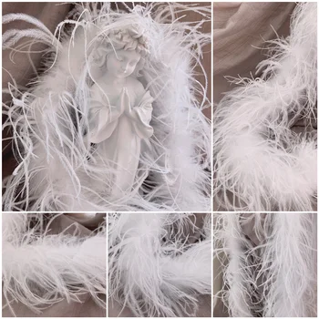 Изготовленное на заказ боа из белых страусиных перьев длиной 2 метра, 2PLY для украшения вечернего платья, лента с пушистым плюмом