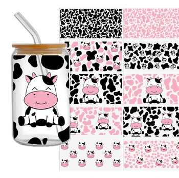 Персонализируйте наклейку Cow Spot Animal UV DTF для стеклянных чашек емкостью 16 унций, наклейку для переноса пленки, пользовательские этикетки, Самоклеящийся логотип DIY