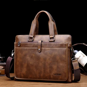 Роскошный деловой мужской портфель Винтажная кожаная сумка Большой емкости Мужская сумка через плечо Офисный ноутбук