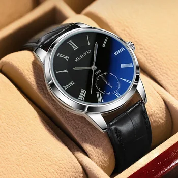 Роскошные мужские кварцевые часы синего цвета, модные Классические деловые ручные часы, Кожаный ремешок, мужские подарочные наручные часы для студентов на открытом воздухе