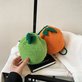 Женская сумка для вязания, сумка через плечо на шнурке, милая сумка для фруктов оранжевой формы, повседневная сумка для девочек, женщин