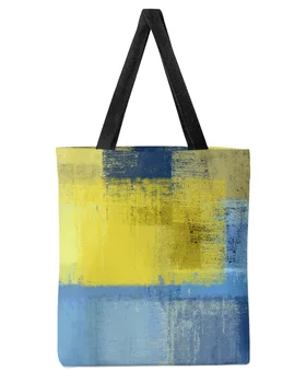 Абстрактная картина маслом Цвета Геометрический Желтый Синий Женская сумка для покупок Женские сумки на плечо Студенческие сумки