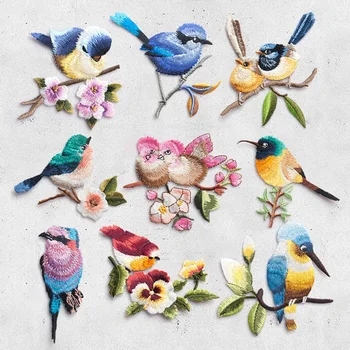 Нашивки с изображением птиц на одежде, аппликация с вышивкой 