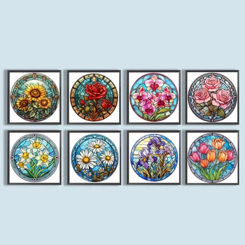 5D DIY Полнокруглая дрель Алмазная роспись Витражный цветочный набор для домашнего декора