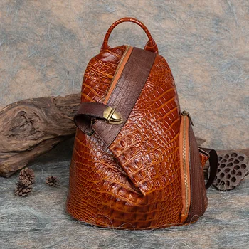 Многоцелевая женская сумка из коровьей кожи с рисунком крокодила в стиле шинуазри, кожаный рюкзак с тиснением в стиле ретро, ручная цветная протирка, кожаный рюкзак