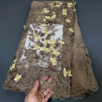 Новейшая африканская кружевная ткань Высококачественная 3d роскошная ткань для свадебной вышивки Нигерийская французская кружевная ткань с бисером ZJ024