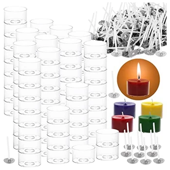 100 шт чашек для чайных свечей-Пластиковый прозрачный набор для изготовления свечей - 100 шт Фитилей для свечей - Формы для восковых банок для свечей
