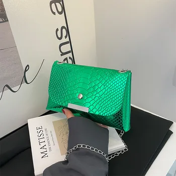 Женская простая сумка-конверт, женская летняя новая модная цепочка, маленькая квадратная сумка, нишевая сумка-мессенджер, блестящая сумочка с рисунком Крокодила