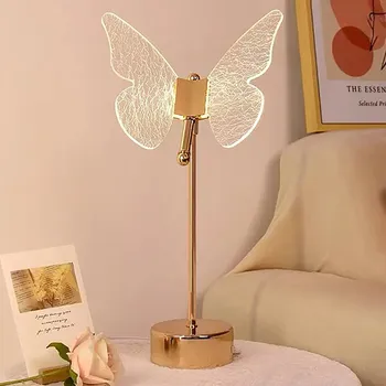 Современная светодиодная настольная лампа с золотыми трещинами и прожилками, настольное приспособление в виде бабочки, гостиная, спальня, кабинет, декор в помещении, освещение, блеск
