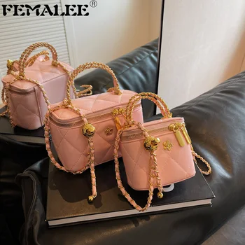 Женская модная сумка Camellia, стеганые клетчатые сумки-коробки, сумка на плечо с двойной цепочкой, женский клатч через плечо с маленькой цепочкой, праздничный клатч через плечо