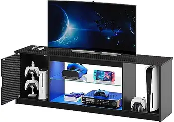 Развлекательный центр для PS5, Игровая подставка для телевизора с Корпусом для телевизора с диагональю 65/70 дюймов, Современная телевизионная консоль с Регулируемой стеклянной полкой для