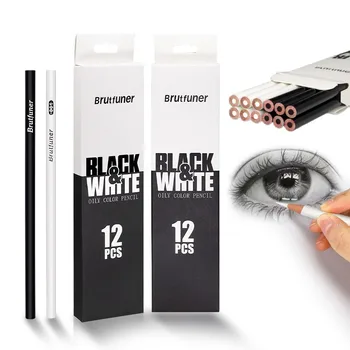 12 шт./кор. Черно-белые цветные карандаши, карандаш для перманентного рисования, Деревянные цветные карандаши на масляной основе для художников и начинающих художников