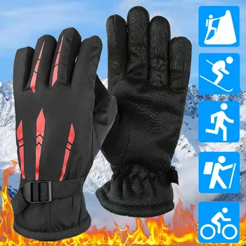Мужские черные зимние перчатки, ветрозащитные спортивные лыжи, велосипедные Теплые нескользящие перчатки Finiger для унисекс, водонепроницаемые плюшевые перчатки