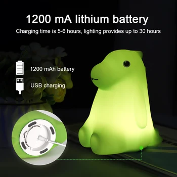 Симпатичный силиконовый USB-аккумулятор в форме животного, Зеленый Динозавр, светодиодный детский ночник для спальни, подарок для детей, безопасная игрушка для раннего образования