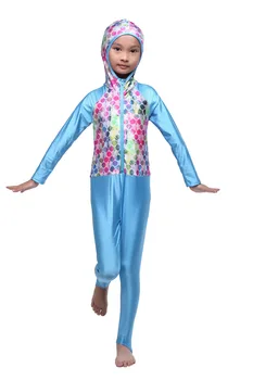 Исламские детские Четырехсезонные комплекты для плавания Msulim Для девочек, Нейлоновые Буркини с капюшоном и принтом, Брюки с длинными рукавами, комбинезон HW20F