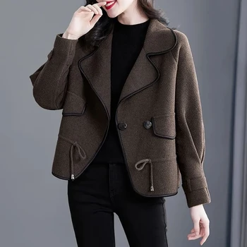 Высококачественное Двустороннее Кашемировое шерстяное пальто 2023, Осеннее новое утепленное модное пальто для матери среднего возраста в Корейском стиле, Свободная короткая куртка