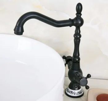 Латунный поворотный носик из черной, натертой маслом латуни, смеситель для раковины в ванной, Кухонный таз, смесители для холодной и горячей воды Dnfbb01