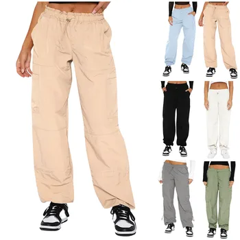 Женские брюки-карго 2023, Свободные брюки-карго в стиле хип-хоп, Свободные широкие повседневные брюки с завязками, мешковатые брюки Y2k, Элегантные панталоны