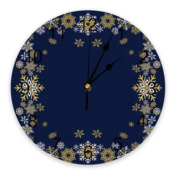 Рождественские Зимние Снежно-Голубые Золотые Настенные часы Декор для столовой Ресторана Кафе Круглые Настенные часы Бесшумное Украшение дома