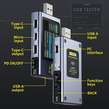 USB-тестер FNIRSI, вольтметр, амперметр TYPE-C, быстрое обнаружение заряда, измерение пульсаций срабатывающей емкости с металлическим корпусом с ЧПУ