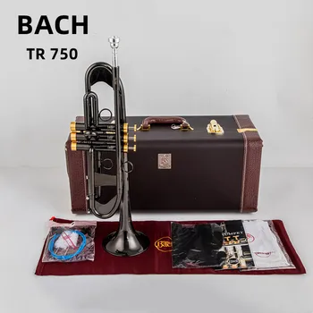 Горячая продажа Bach TR 750 Bb Маленькая труба Черный никель золотой ключ Профессиональные музыкальные инструменты с футляром Бесплатная доставка