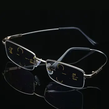 Квадратные очки, очки для чтения с синим светом, мужские и женские Металлические оптические очки, прогрессивные очки ближнего и дальнего действия + 1 ~ + 4