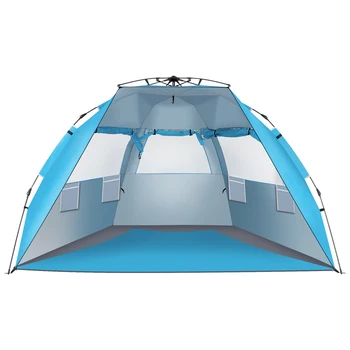 Оксфордская быстрораскрывающаяся пляжная палатка для кемпинга, автоматические моментальные всплывающие палатки, V-образная защита, Рыболовная палатка, солнцезащитный козырек с окнами, синий