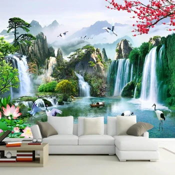 Индивидуальные Настенные обои В Китайском стиле 3D Водопады Природа Пейзаж Настенная Живопись Гостиная Телевизор Диван Кабинет Домашний Декор